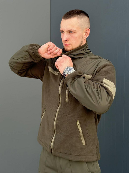 Якісна чоловіча тактична тепла кофта оливкового кольору тактична фліска для змійок Militari   WAR Львів - фото 4