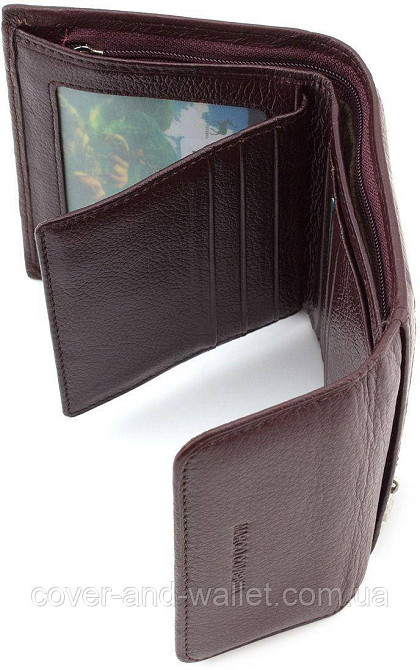 Компактный кожаный женский кошелек на магнитах коричневого цвета Marco Coverna MC-2047A Киев - изображение 4