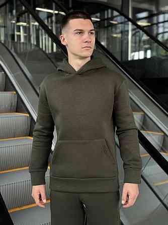 Тепле чоловіче худі на флісі з капюшоном хакі Pobedov 008 ЗИМА Київ