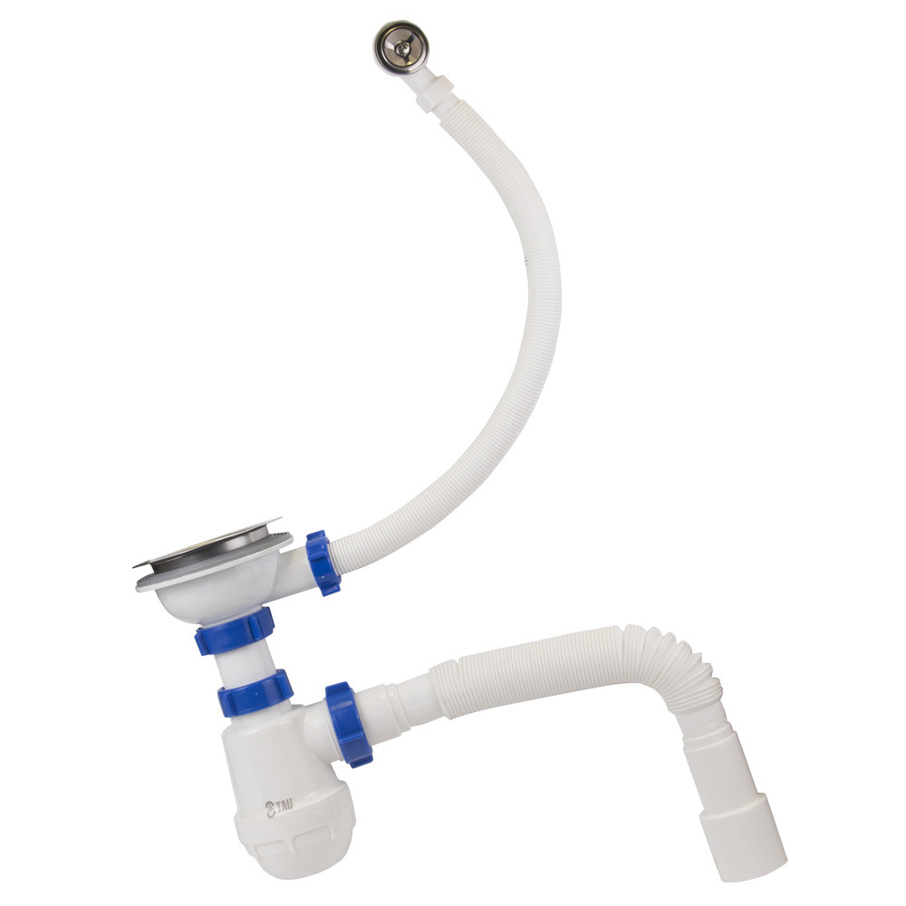TAU Сифон для кухонной мойки с нержавеющим выпуском 3½" круглым переливом и гибким отводом Ø40/ Київ - фото 8