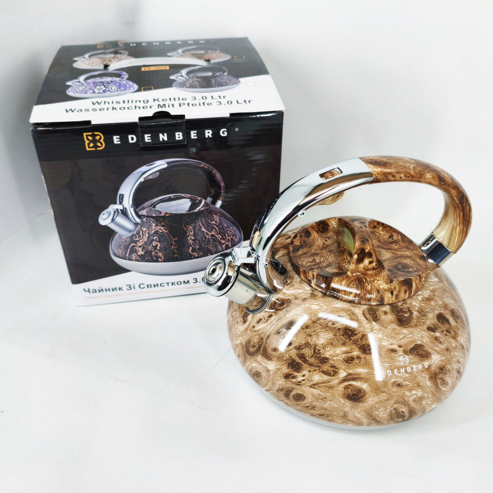 Чайник з потовщеним дном і прогумованою ручкою Edenberg EB-1959 3л, Міцний чайник зі свистком для кухні NR-16 Івано-Франківськ - фото 2