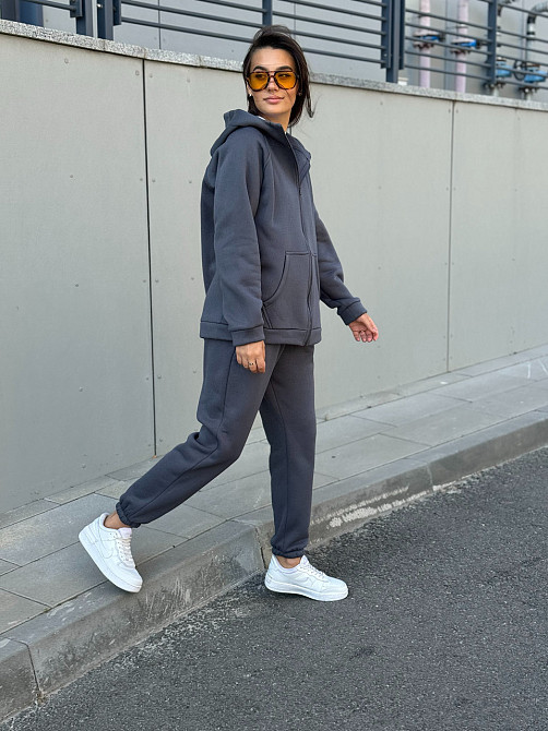 Теплий спортивний костюм жіночий на блискавці Графітовий 50/52 Харків - фото 8