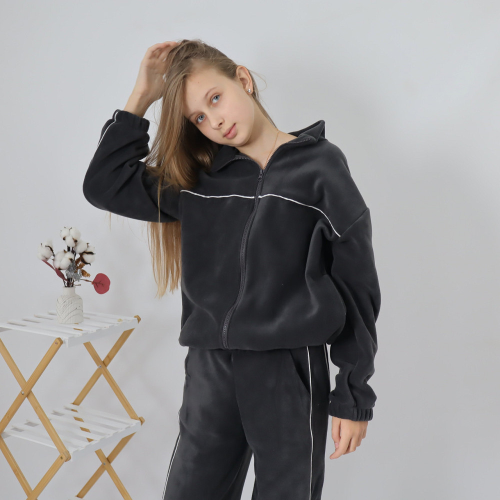 Дитячий флісовий теплий костюм на зиму (толстовка на затяжках + штани з кантом) Графіт 98 Кам'янець-Подільський - фото 4