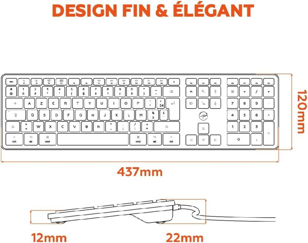 Клавіатура дротова USB для Mac компактна ультратонка мультимедійна підсвітка біла Mobility Lab Київ - фото 3