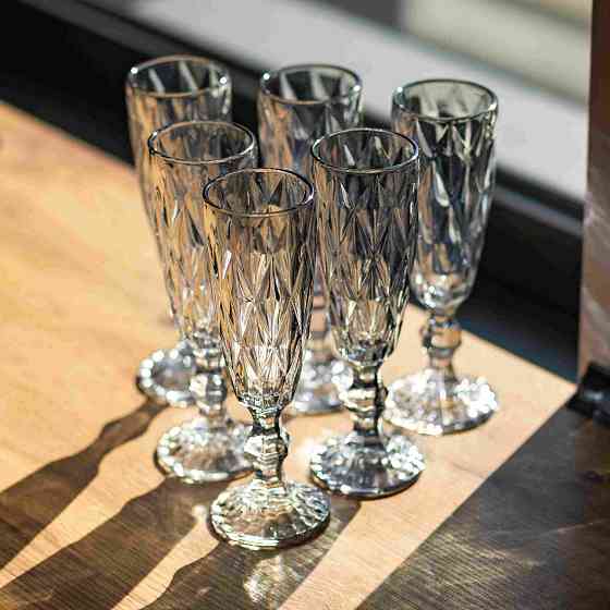 Набір келихів для шампанського Diamond Blue 6 штук по 180 мл HP-19-274 прозорий келих для напоїв лимонадів газованки Коломия