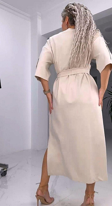 Женское стильное батальное платье трикотаж двунитка. Беж, 60/64 Одесса - изображение 7