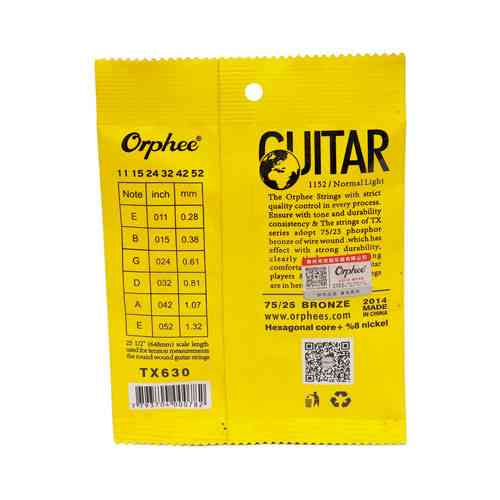 Струны Orphee TX630 для акустической гитары, комплект 6 шт, 11-52