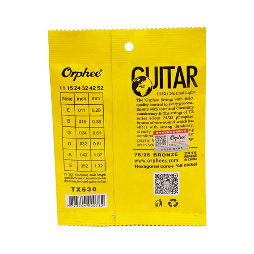 Струны Orphee TX630 для акустической гитары, комплект 6 шт, 11-52