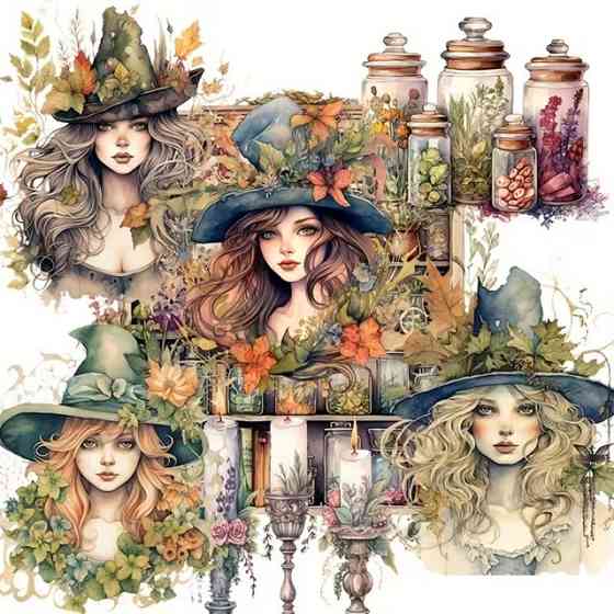 Набір магічних вінтажних наліпок Зілля та Відьма, 120 шт Київ