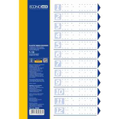 Роздільник сторінок Economix А4 пластик, 12 розділів, кольоровий (E30808) Вінниця