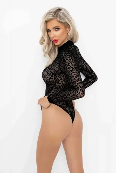 Боді Noir Handmade F287 Leopard flock bodysuit with long sleeves - XXL Львов - изображение 3