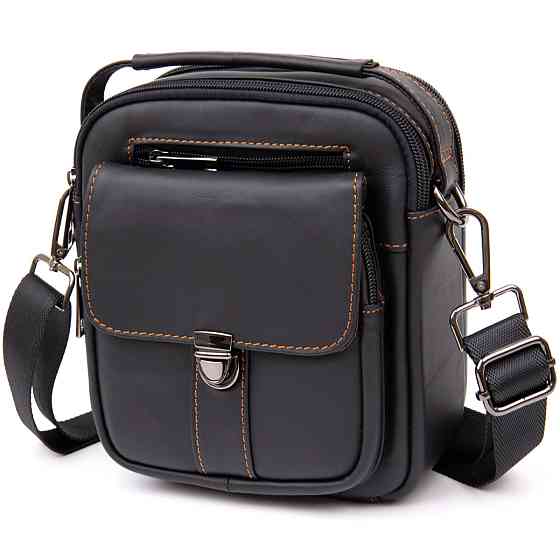 Компактный мессенджер на два отделения мужской Черный (Vintage) Киев