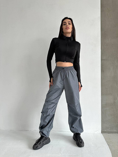 Женский прогулочный костюм двойка: кофта и штаны микродайвинг + плащевка Черный 2, 46/48 Одесса - изображение 7