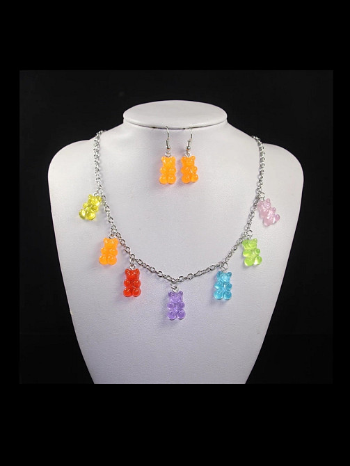 Бижутерия с мишками (набор) - в набор входит сережки оранжевые и ожерелье, материал смола Киев - изображение 1