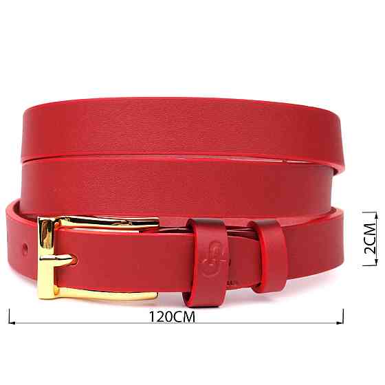 Яркий тонкий кожаный ремень для женщин GRANDE PELLE 22951 Красный Киев