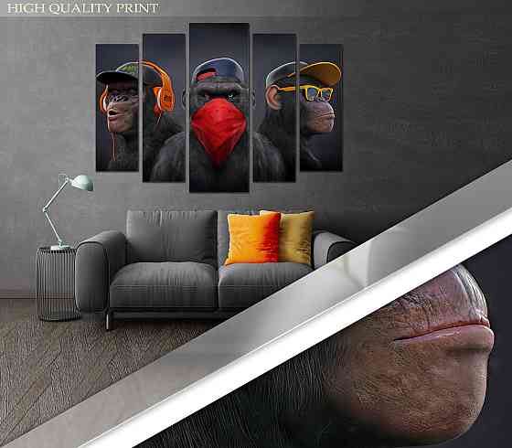 Модульна картина у вітальню / спальню Три мудрі мавпи Art-480_5 ( 80х118см ) Київ