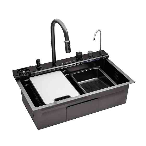 Кухонна мийка Kroner KRP Schwarze — SET7545F3HM PVD (3.0/0.8 мм) в комплекті зі змішувачем, краном, дозатором та аксесуарами Київ