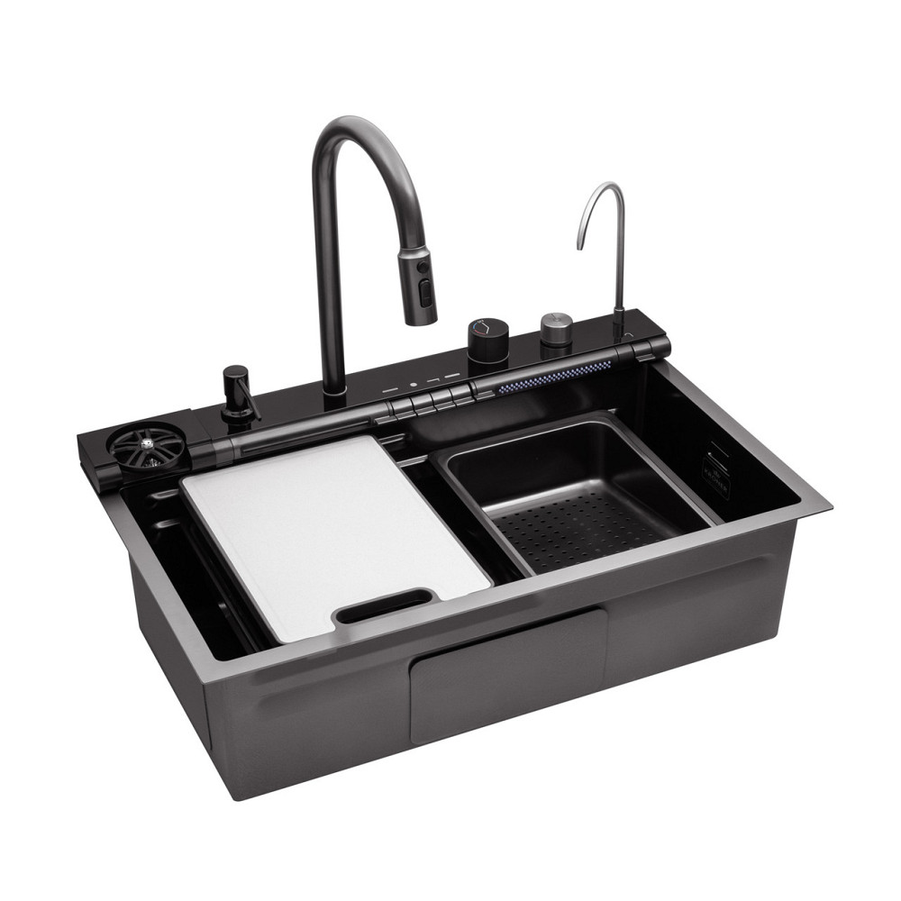 Кухонна мийка Kroner KRP Schwarze — SET7545F3HM PVD (3.0/0.8 мм) в комплекті зі змішувачем, краном, дозатором та аксесуарами Київ - фото 1