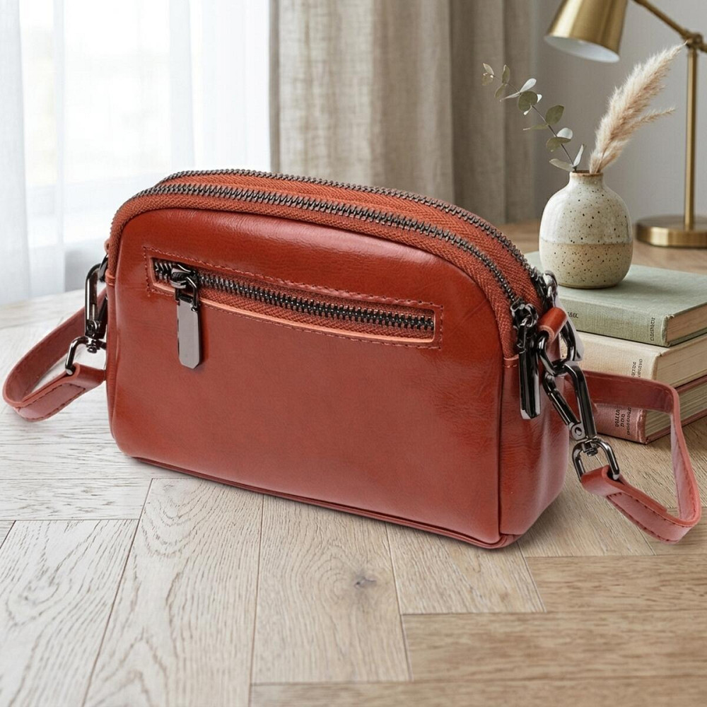 Глянсова жіноча сумка на кожен день з натуральної шкіри Vintage 22419 Коричнева Київ - фото 14