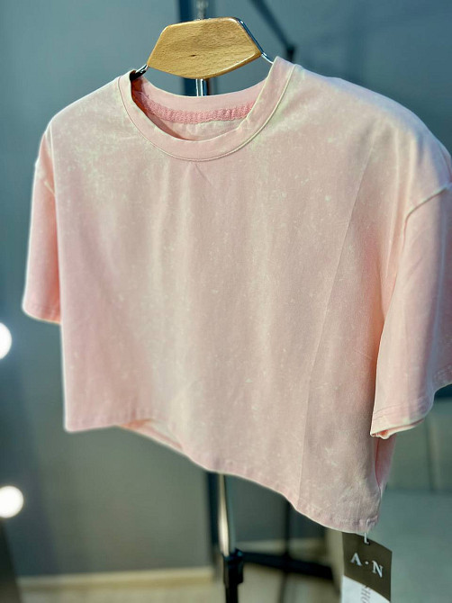 Футболка жіноча A-N 2308 варена тай-дай коротка широка кроп-топ one size рожева, рожевий, one size Київ - фото 12