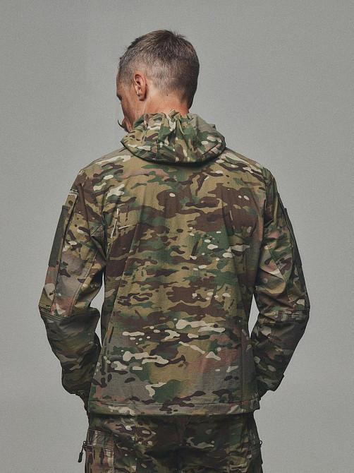Військовий чоловічий демісезонний мультикамний костюм з липучками для шевронів і капюшоном Львів - фото 6