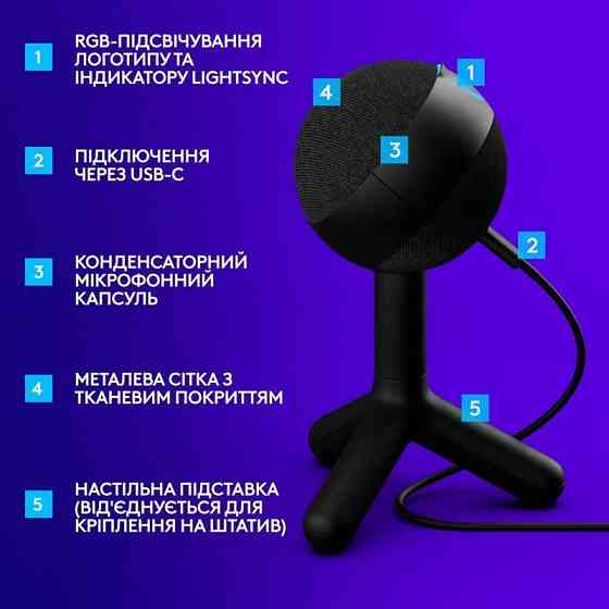 Мікрофон Logitech G Yeti Orb RGB Black (988-000551) Чорний Харків