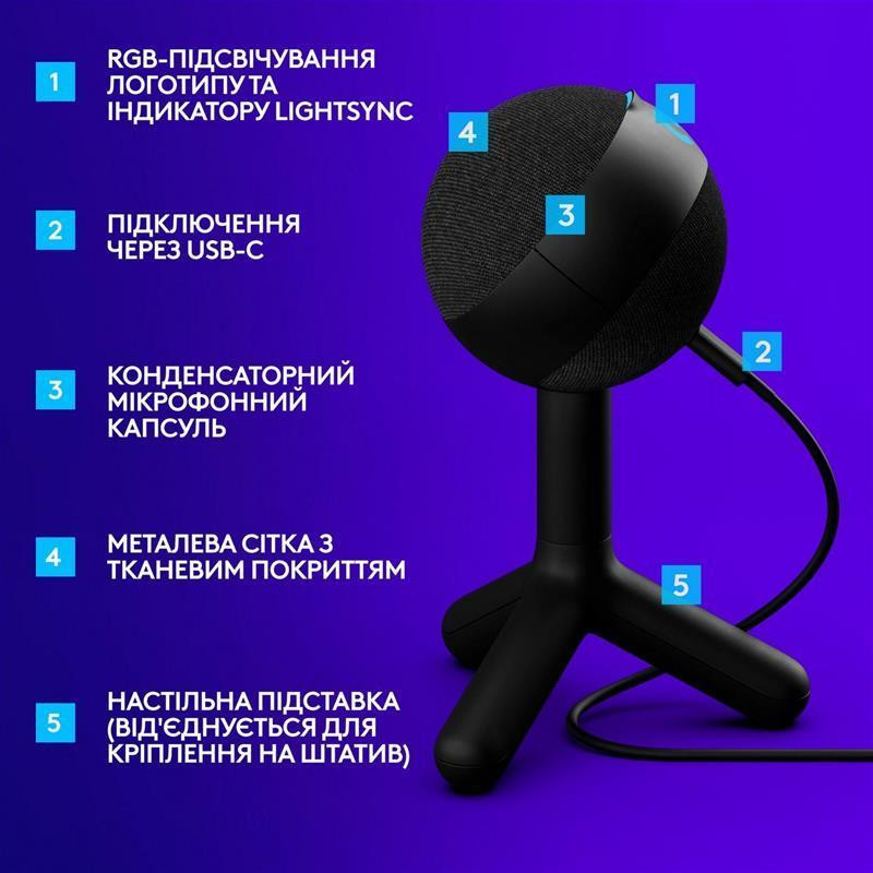 Мікрофон Logitech G Yeti Orb RGB Black (988-000551) Чорний Харків - фото 3