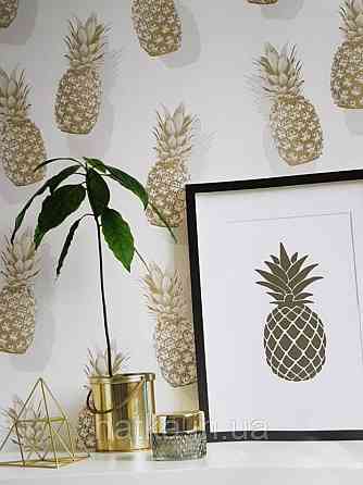 Шпалери вінілові на флізелін Marburg 82191 Giulia ананаси фрукти сірі коричневі на молочному Київ