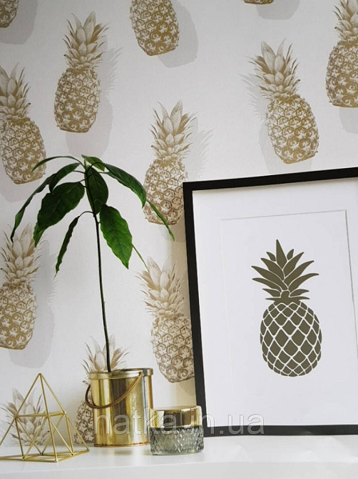 Обои виниловые на флизелине Marburg 82191 Giulia ананасы фрукты серые коричневые на молочном Киев - изображение 1