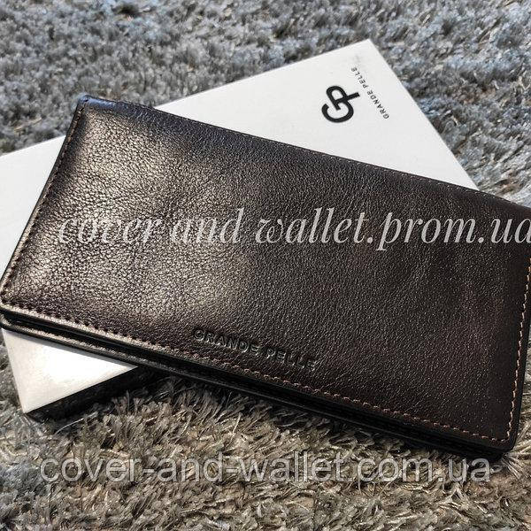 Стильний тонкий гаманець купюрник з гладкої коричневої шкіри Grande Pelle Uccello 520620 Київ - фото 2