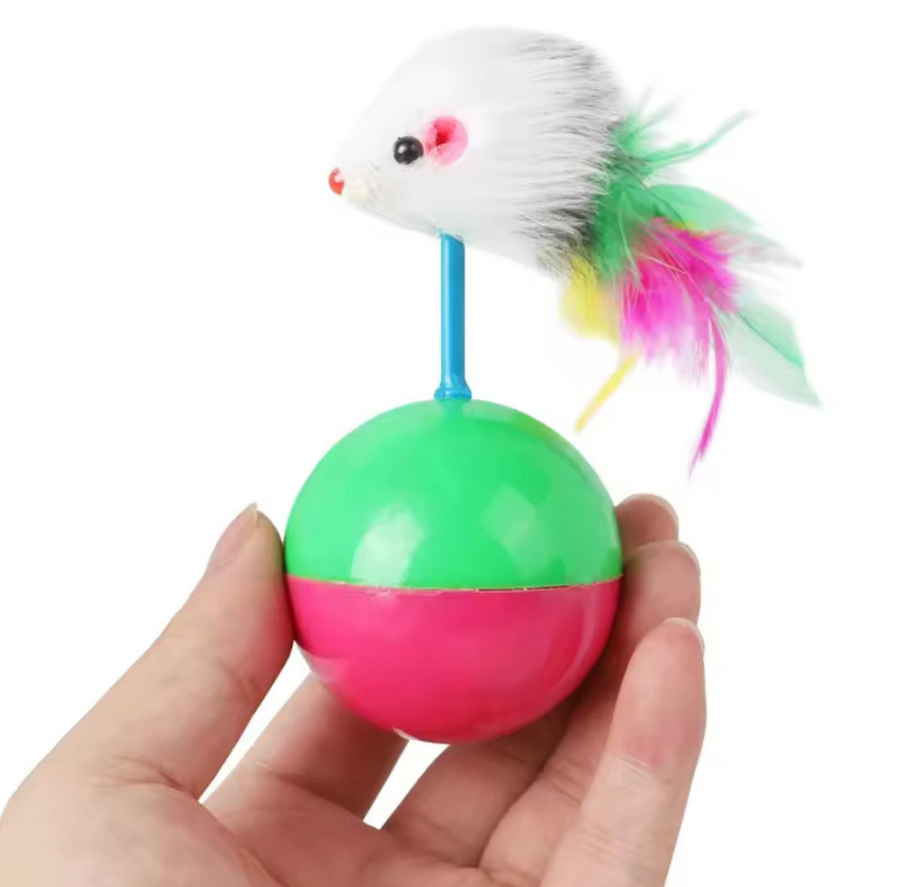 Мячик неваляшка для котов пластиковый с мягкой мышкой 110мм на 55 зеленый с розовый Киев - изображение 2