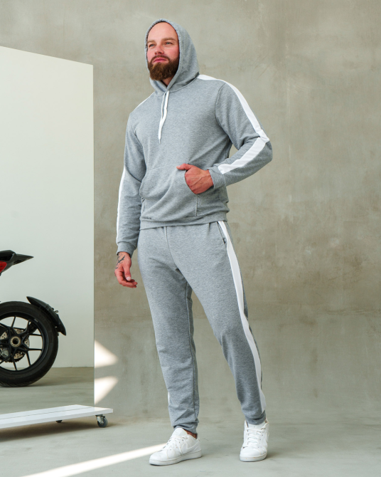 Костюм спортивний чоловічий лампаси весна Сіро-Білий M Харків - фото 2