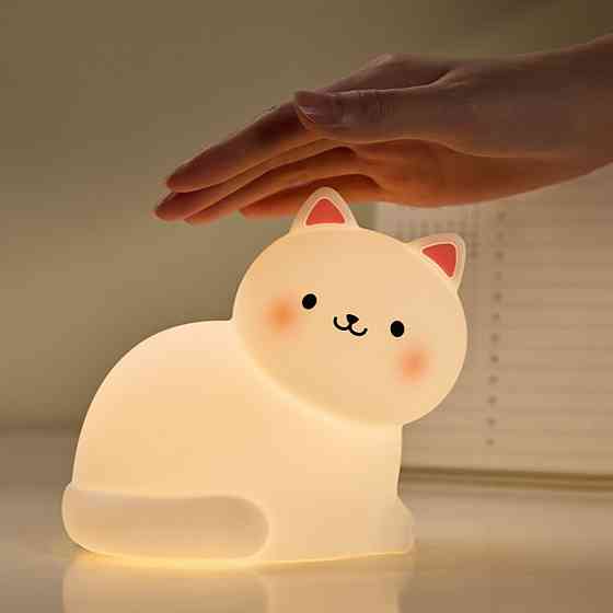 Нічник дитячий силіконовий сенсорний Біле кошеня VALESO A068 для спальні акумуляторний Коломия