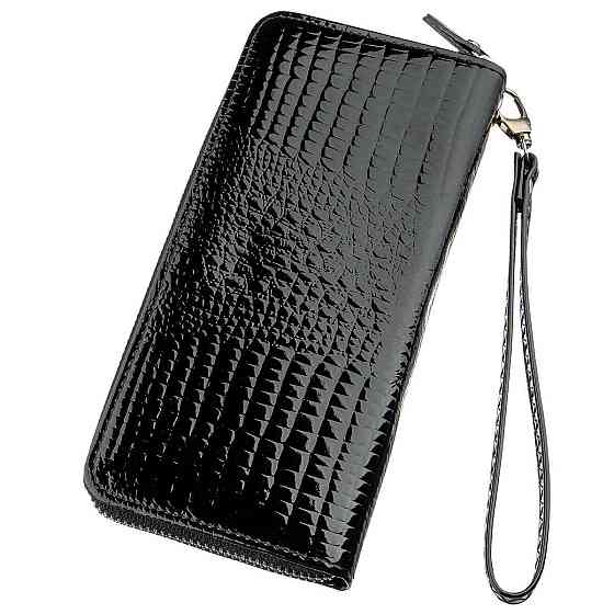 Гаманець жіночий на одну блискавку з екокожі лаковий KIVI 19030 Чорний Київ