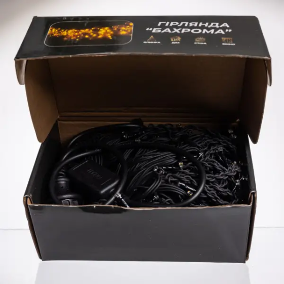 Гирлянда Бахрома 20 м, 335 LED, чорний провід, жовтий світло Київ