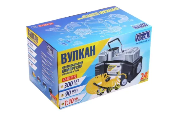 Компресор 300Вт/150psi/90л Vitol на затискачах з ліхтарем Вулкан 2-цил, шланг 7,5м, маном. Вінниця