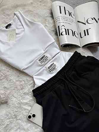 Жіночий прогулянковий костюм-двійка: топ і штани двонитка + мікродайвінг Чорний, 46/48 Одеса