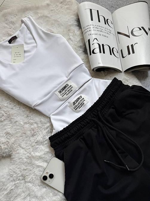 Жіночий прогулянковий костюм-двійка: топ і штани двонитка + мікродайвінг Чорний, 46/48 Одеса - фото 5