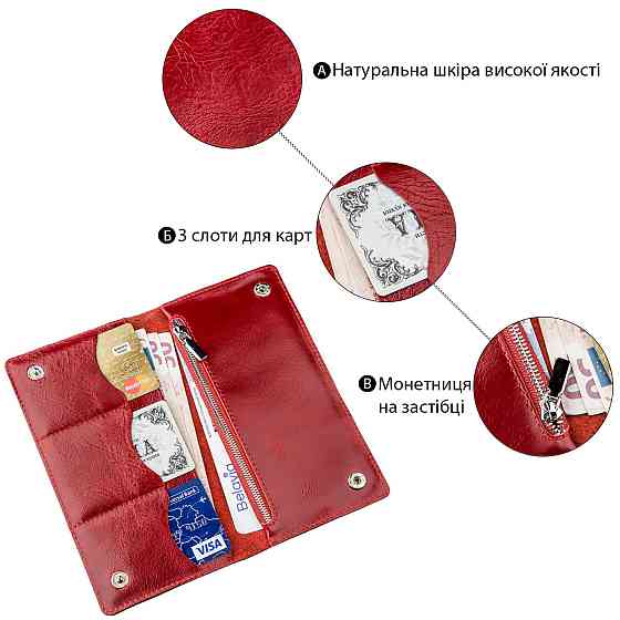Гаманець жіночий вертикальний зі шкіри Алькор SHVIGEL 16194 Червоний Київ