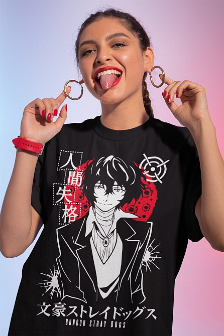 Футболка для мальчика аниме Дазаи Бунгоу Страй Догс оверсайз (рост от 165 до 180 ) Черний AnimeJ0533m Днепр - изображение 2