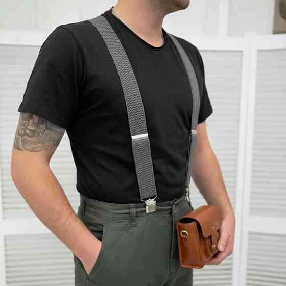 Підтяжки для штанів чоловічі сірі надійні на крест з металеві прищіпки Одеса