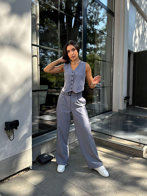 Жіночий брючний костюм двійка: жилет і штани турецька костюмка Графіт, 44 Одеса - фото 10