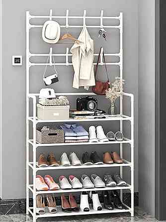 Полочка с вешаком для прихожей 25х60х150, Органайзер для обуви и одежды с 6 полками, Белого цвета Каменец-Подольский