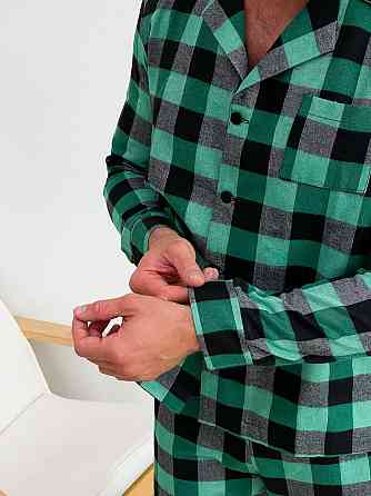 Піжама чоловіча COSY з фланелі (штани+сорочка) клітина зелено/чорна Київ