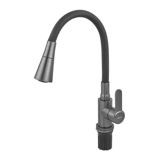 Кухонный смеситель ZERIX EZA-011-T GRAPHITE REFL.BLACK с графитовым корпусом и черным силиконовым изливом (ZX6145) Харьков