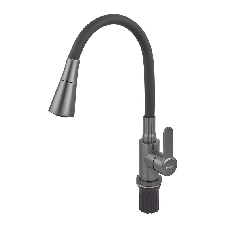 Кухонный смеситель ZERIX EZA-011-T GRAPHITE REFL.BLACK с графитовым корпусом и черным силиконовым изливом (ZX6145) Харьков - изображение 4