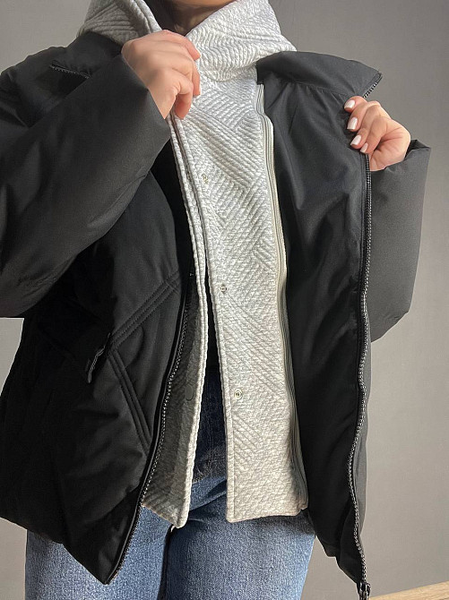 Куртка жіноча Joy one 552 демісезонна оверсайз трикотажна вставка з капюшоном подвійна застібка чорна, чорний, M Київ - фото 13