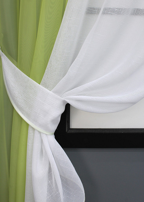 Кухонні шторки VR-Textil № 083к з підв'язками Оливковий з білим 280х170 см (52-0913) Київ - фото 3