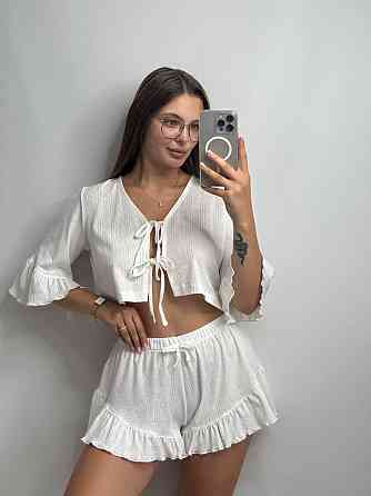 Женский комплект на завязках с шортами Молочный XL-2XL Харьков