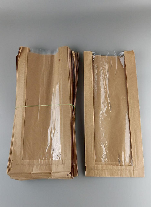 Пакет бумажный с ПП окном 17/6*43 коричневый (1000 шт) Харків - фото 3